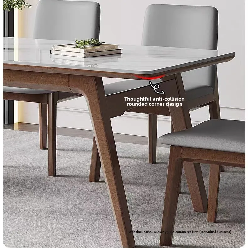 #Wooden Artificial Marble Top Rectangular Dining Table Nordic Style Modern Simple Design Matte Finish Solid Wood Legs