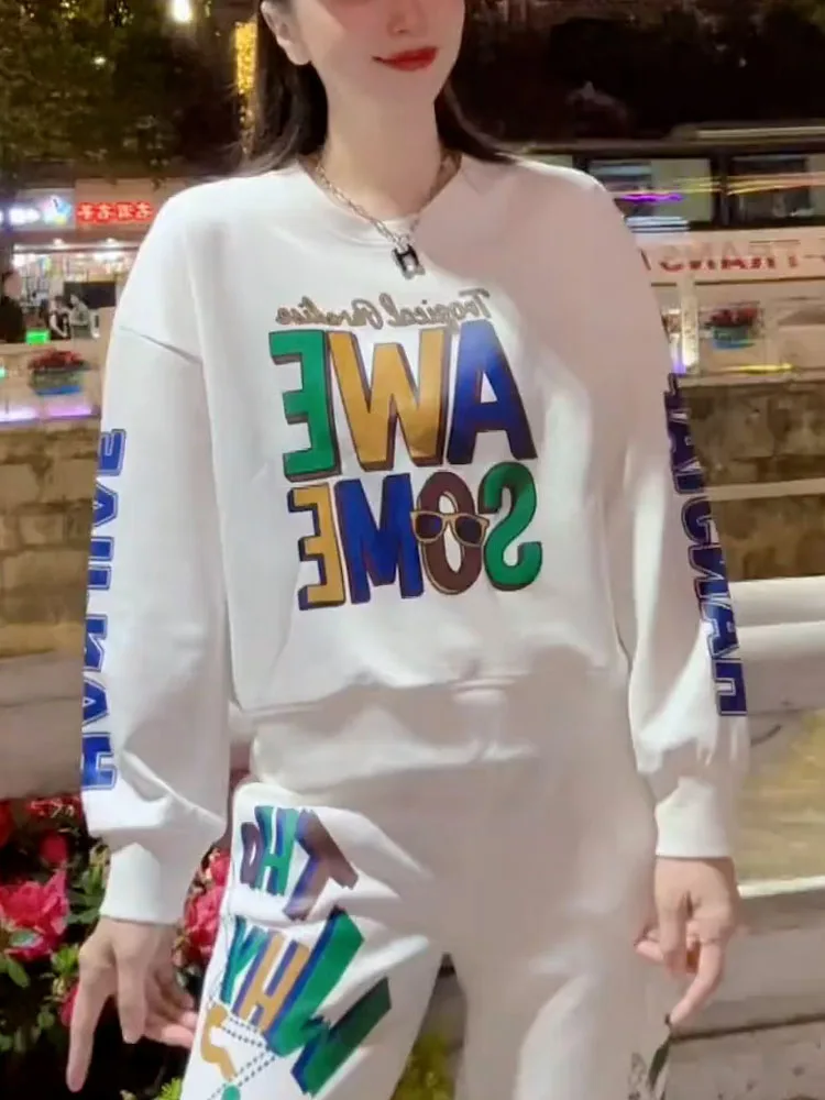 Suéter Feminino de Algodão com Estampa de Letras, Moda Outono, Novo, Manga Longa, Tamanho Pequeno, Anti-envelhecimento