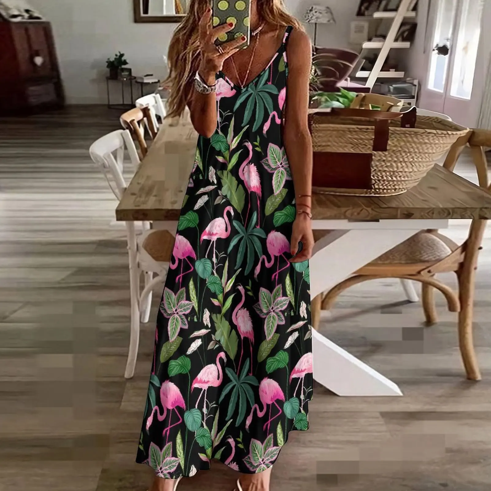 Vestido de pájaro Tropical, ropa de calle de flamenco rosa, vestidos largos bohemios, Vestido Maxi Sexy para vacaciones, Vestido personalizado, Idea de regalo