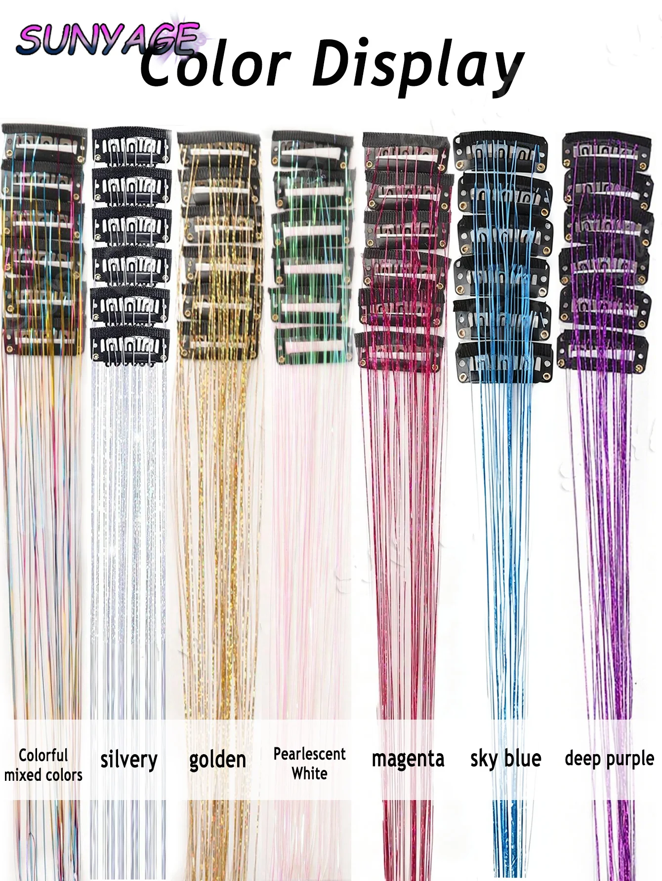 وصلات شعر صناعية مستقيمة بمشبك، هدية حفلات الكريسماس، ملحقات نسائية متعددة الألوان، 12 قطعة، عبوة