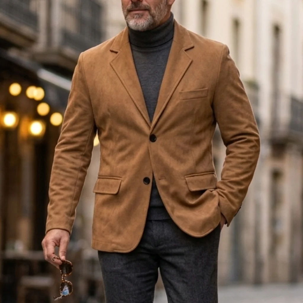 

Men's New Suede Jacket Lightweight Single Breasted Blazer Ready for Fall Jacket Men's Daily Casual Office Wear Over Men's Tops