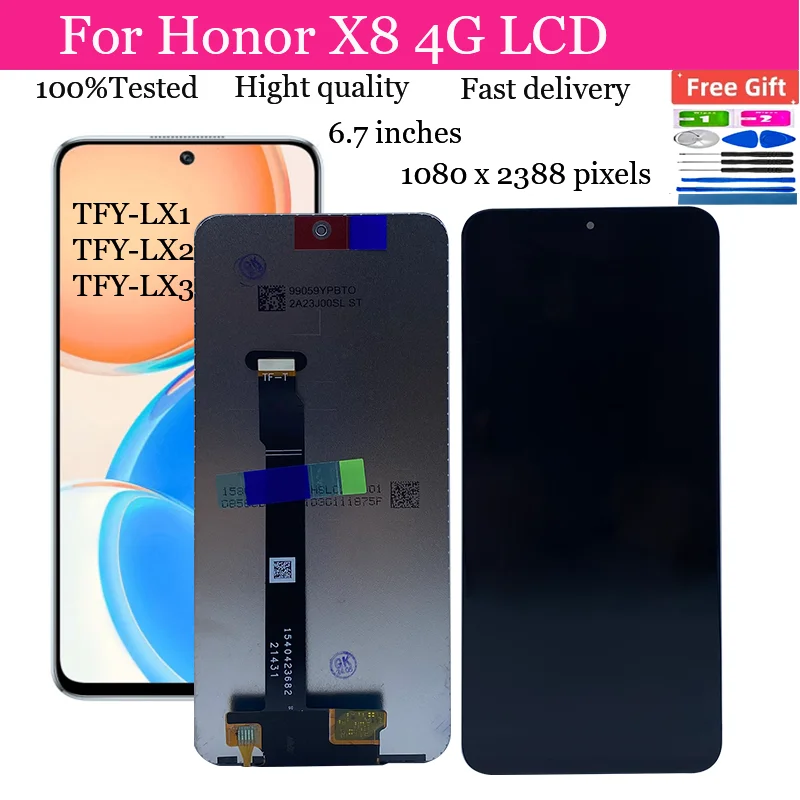 For Huawei Honor X8 LCD TFY-LX1 Display TFY-LX2 TFY-LX3 Display Screen Digitizer Honor X8 4G VNE-N41 Replacement Parts