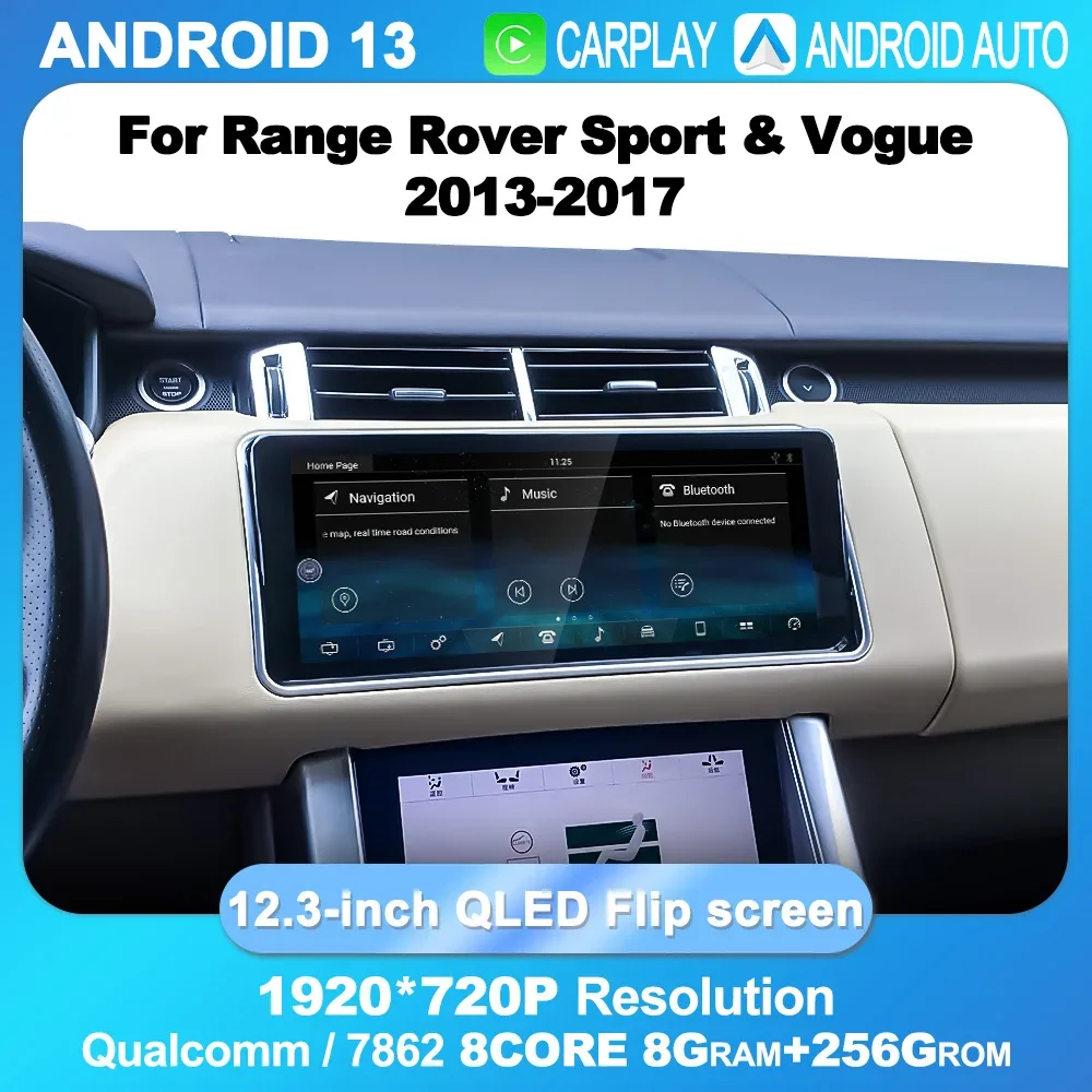 

AUTONTL флип-кожаный экран 12,3 "Android радио для Range Rover Sport L494 GPS-навигация головное устройство Carplay мультимедийный плеер