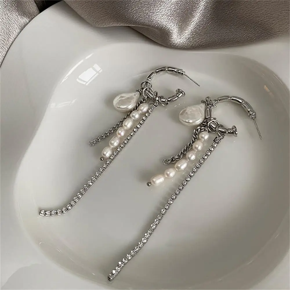 925 Silver Round Bar Tassel Long Earrings For Women Temperament Sexy Pearl Earrings Fashion Korean Ins Jewelry Gift 2023