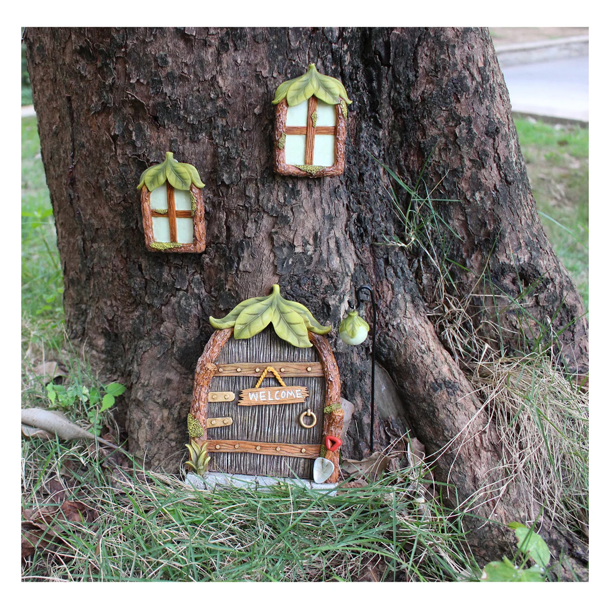Resin Door and Window Set, Night Fluorescent Creative Garden, Outdoor Courtyard Decoration, Big Tree Decoration Ornaments