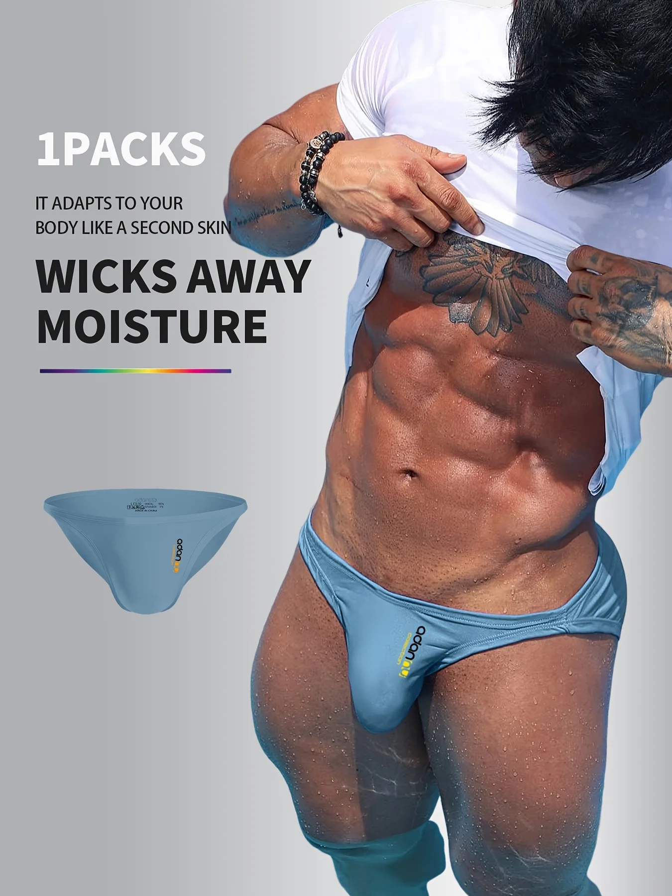 1 pièces ADANNU slips à fourche haute respirant hommes Ultra-mince taille basse slips séchage rapide sport Bikinis Simple couleur unie