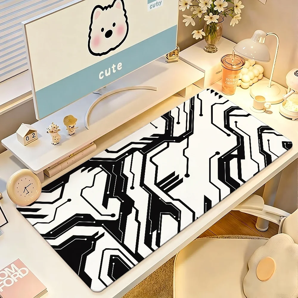 

Abstract Black and White Mouse Pad Large Non-Slip Waterproof Mat Stitched Edge Keyboard Pad for Gaming Daily Office