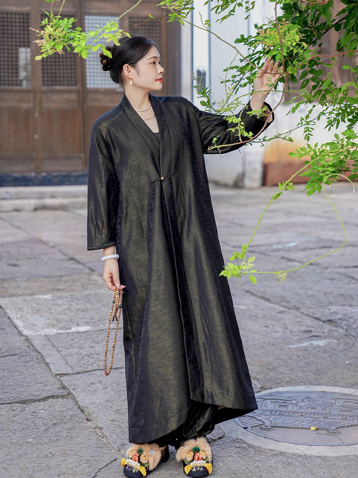 

Thiened Long Sve Silk Blend ветровка-топ с брюками-фонариками осенне-зимний комплект для женщин старше 35 лет