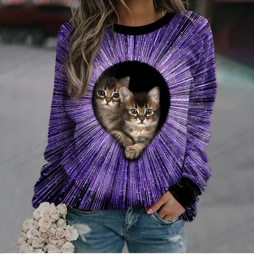 Funny Tiger Hoodie Women Fashion Hoodies Sweatshirts Cat Print Hoodies O-Neck Clothes Kawaii Pullovers Women Sweats Animal