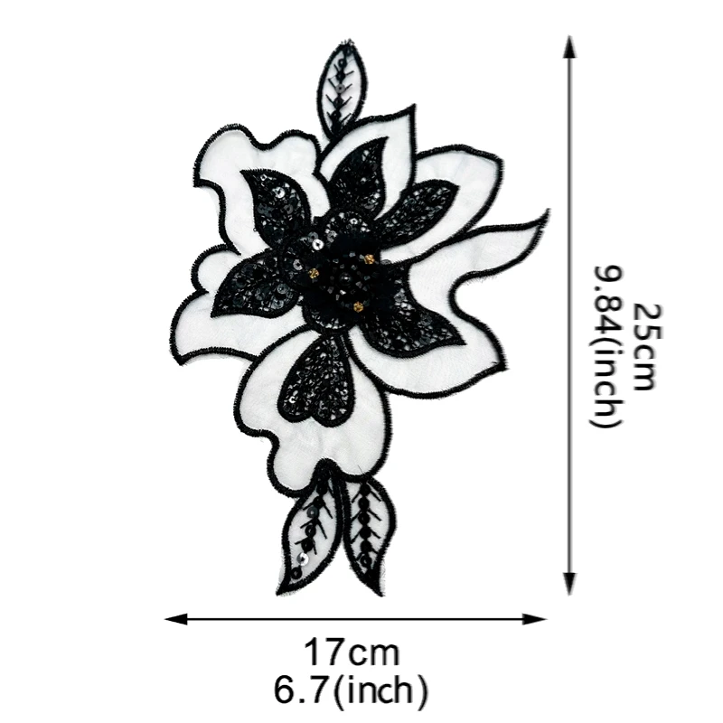 Black and white handmade bead 3D flower glitter bead chest flower wedding dress dress DIY accessories