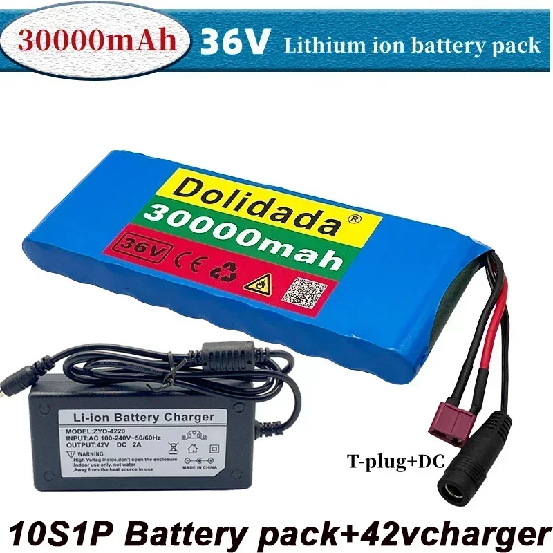 

100% Original New 36V 30000mAh 10S1P 18650 Lithium Ion Rechargeable Battery Pack Electric Bicycle Scooter Belt 20A BMS 30Ah