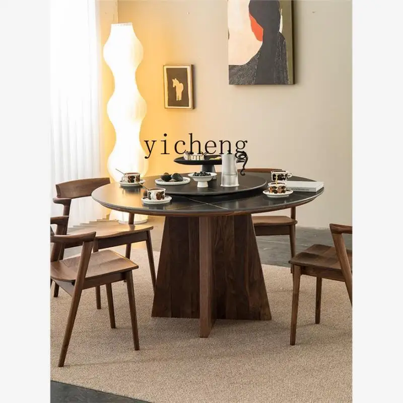 

ZK floor solid wood rock slab round table dining table round dining table home modern simple home accessories