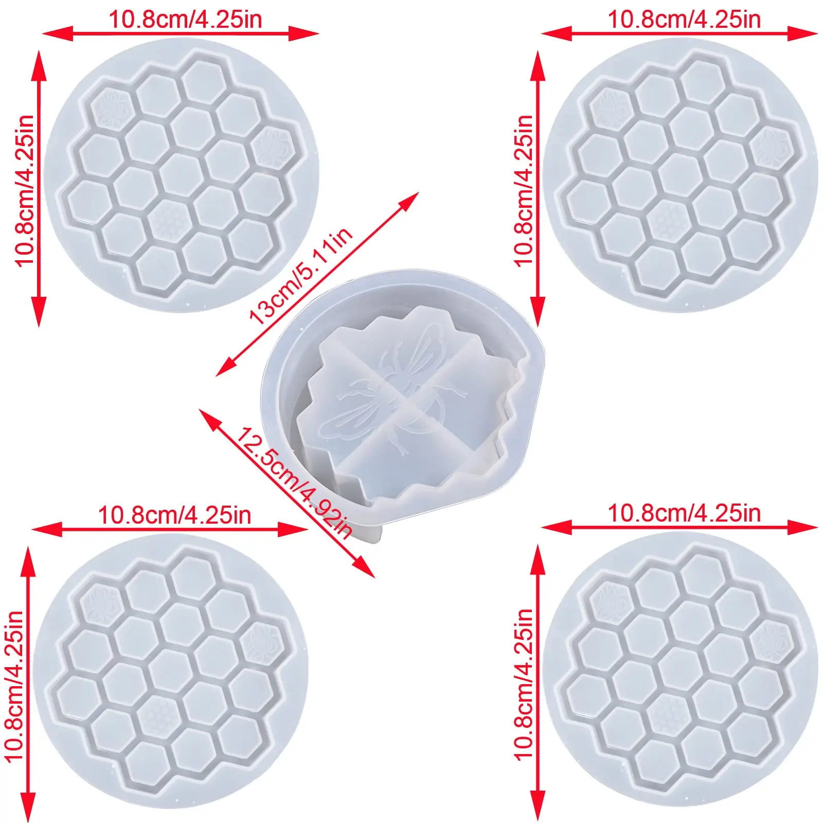 1 Set Of Diy Silicone Coaster Mold, Honeycomb Crystal Drop Resin Coaster With Storage Rack Making Mold