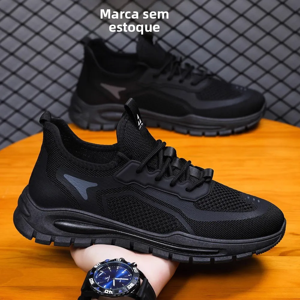 Tênis Masculino de Verão Respirável em Malha, Casual, Leve, Antiodor, Calçado de Segurança para Trabalho, Bico Redondo, Salto...