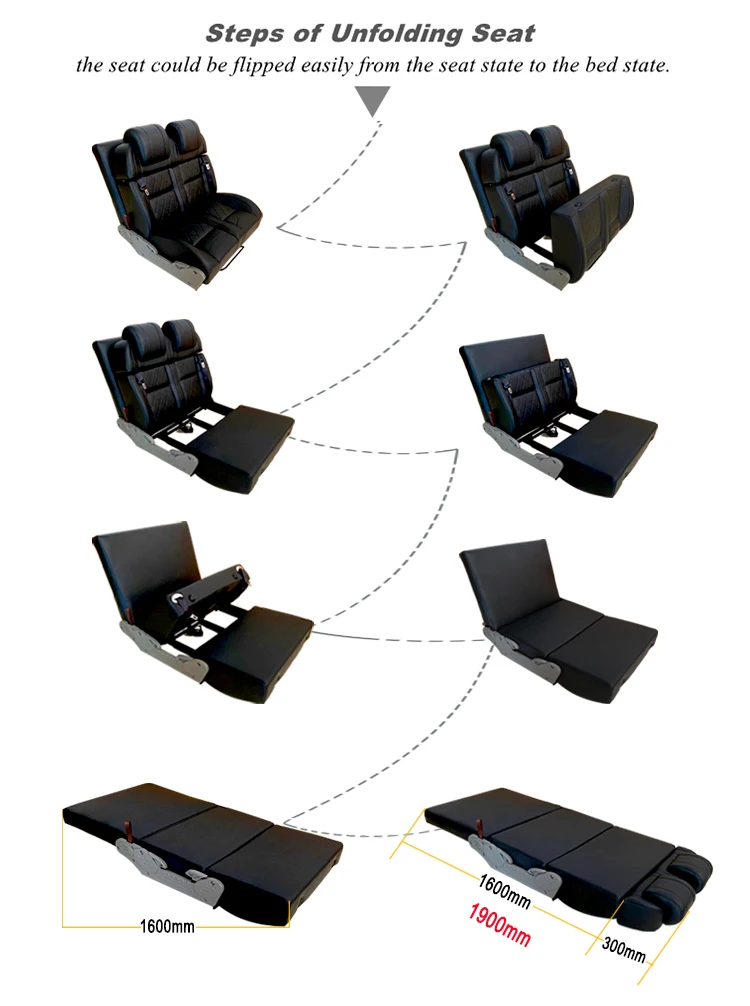 Customize High Quality Customize D Leather Motorhome Seat Professionally Modified Reclined Rock And Roll Bed For Van And MPV Mod