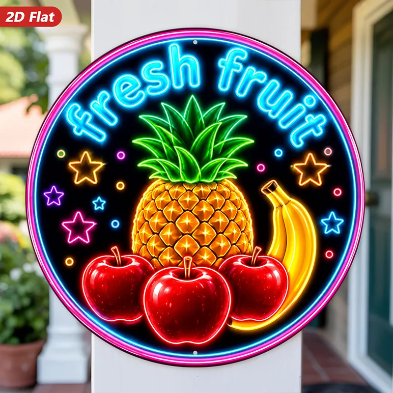 CIFBUY Neon Style Fruit Peach Banana Apple Aluminum Wall Art Waterproof Wear Resistant Sign Home Living Room Bedroom Kitchen