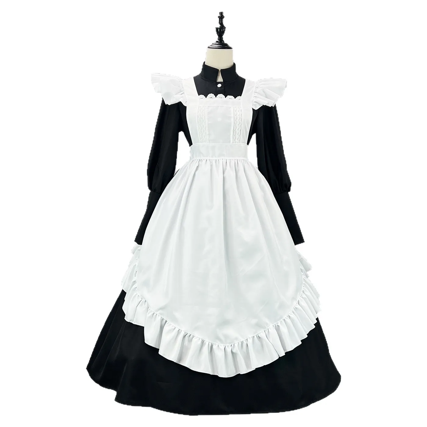 Black and White British Long Maid Costume Lolita Japanese Cute Dress Maid Halloween Cosplay Costume