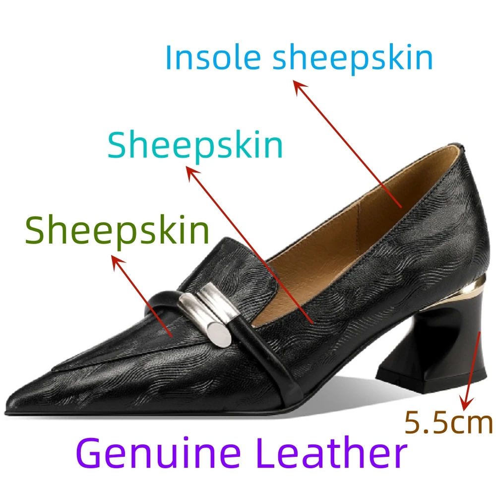 【JOCHEBED HU】Brand Genuine Leather Cute Bowtie Loafer Pumps High Spool Heel Pointed Toe Handmade Lady Heeled Shoes 34-40