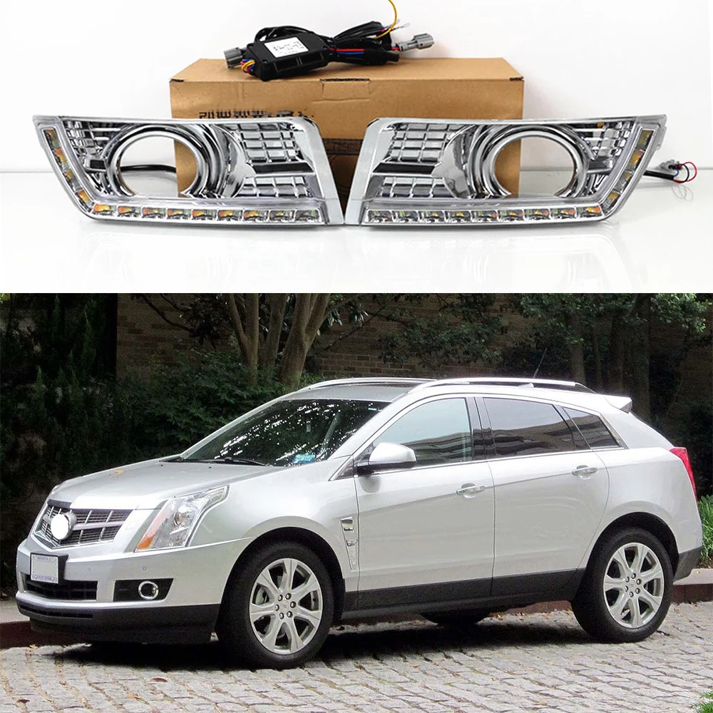 

LED DRL Car Daytime Running Light Front Fog Lamps with Turn Signal For Cadillac SUV SRX 2010 2011 2012 2013 2014 2015 2016