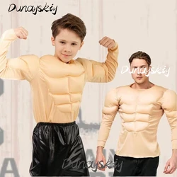 Muscle Man Cosplay Costume Set Sponge Six Pack Fake Abs Hero Dress Up Halloween Costume T-shirt Costumized Outfit for Adult Kids