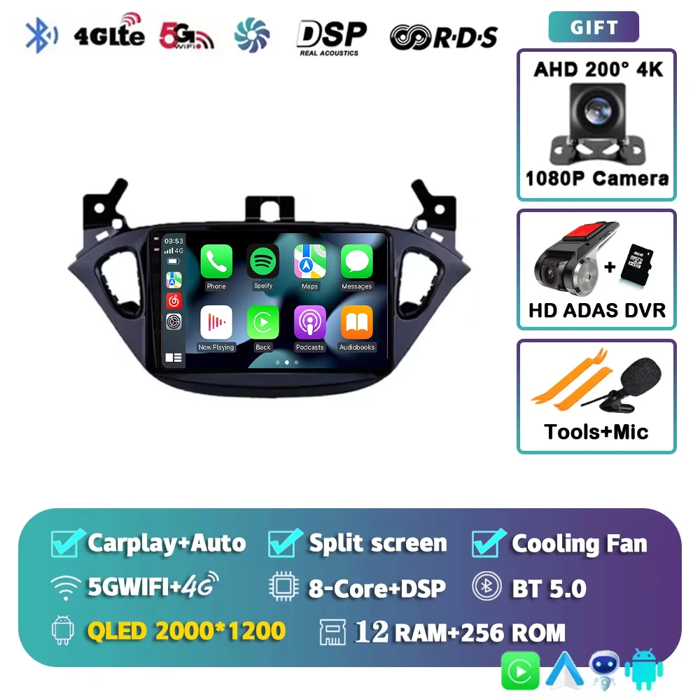 Android 16 voor Opel Corsa E 2014 - 2019 Adam 2013-2016 2K QLED Stereo autoradio multimediaspeler GPS AI spraakbesturing CarPlay 4G