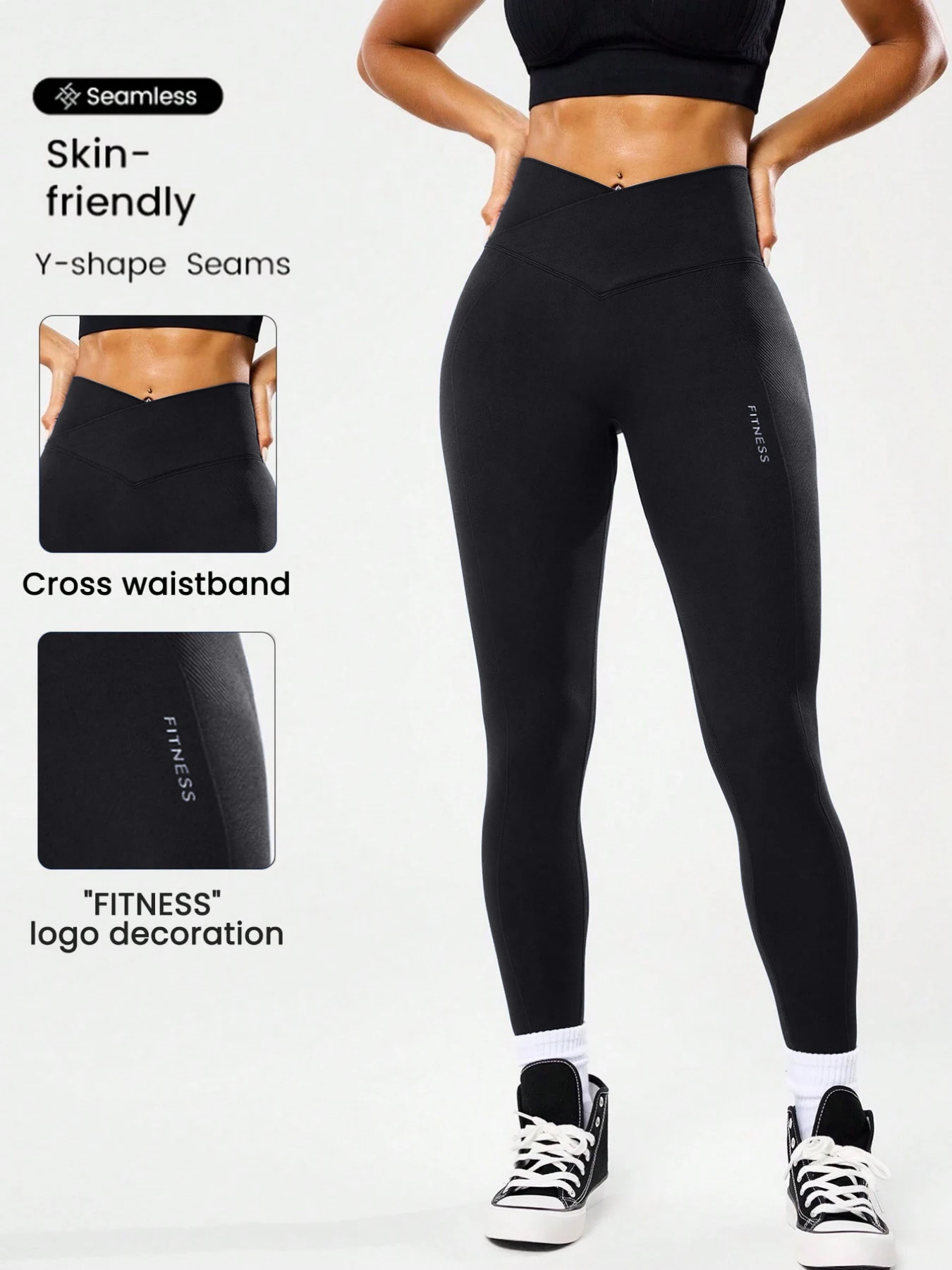 Bestseller: Damen-Leggings mit hoher Taille, Bauchkontrolle, Pfirsich-Po-Effekt, V-Rücken, atmungsaktiv, schnelltrocknend und formend für Laufen und Fitness – Detail 5