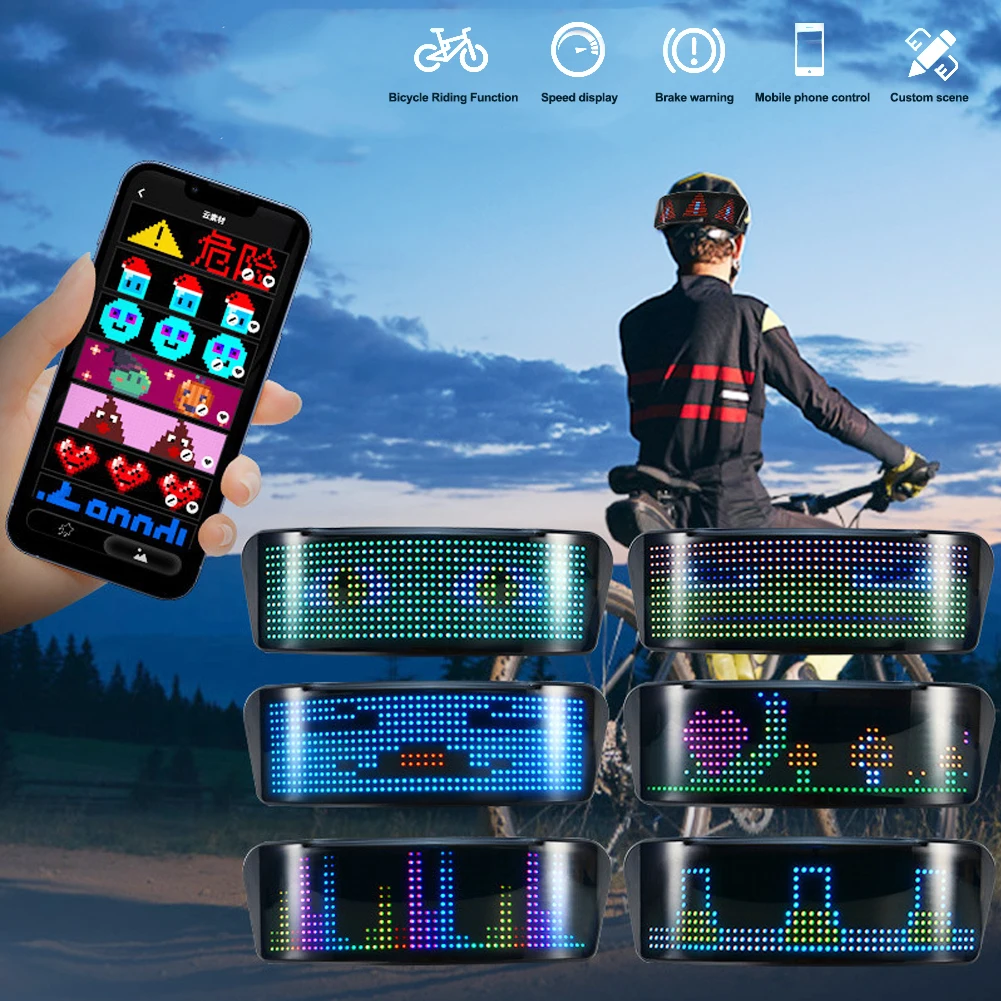 

Motorcycle Riding Bike Ski Helmet Taillight Night APP Programmable DIY RGB LED Helmet Display Warning Light LED Screen