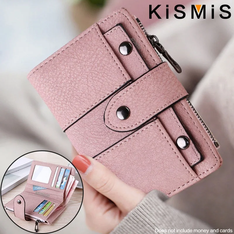 KISMIS New Style PU Leather Rivet Short Wallet - Zipper Change Card Holder, Women's Coin Purse Wallet, Stonego Money Bag