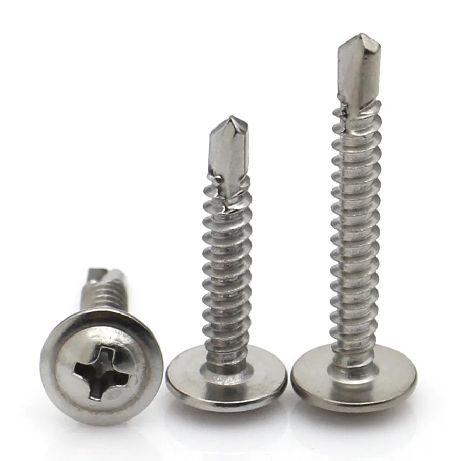 10 قطعة M4.2 M4.8 الزنك مطلي الكربون الصلب/410 SS/304 SS تتوافق الحفر الذيل مسامير كبيرة شقة رئيس مع ختم غسالة