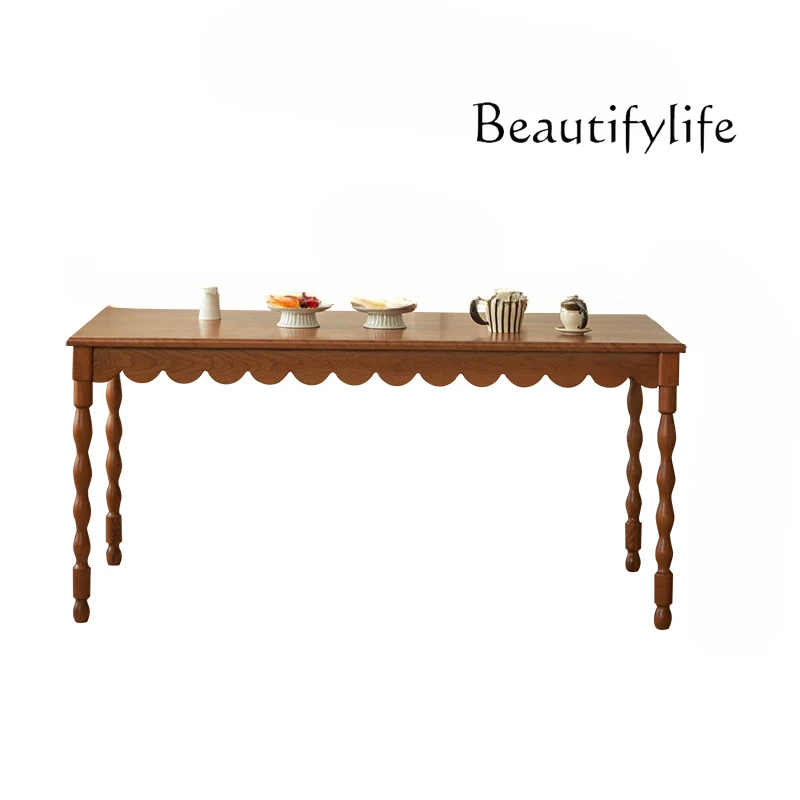 Retro Dining Table Cherry Wood Solid Wood Dining Table and Chair Combination Small Apartment Rectangular Log Desk