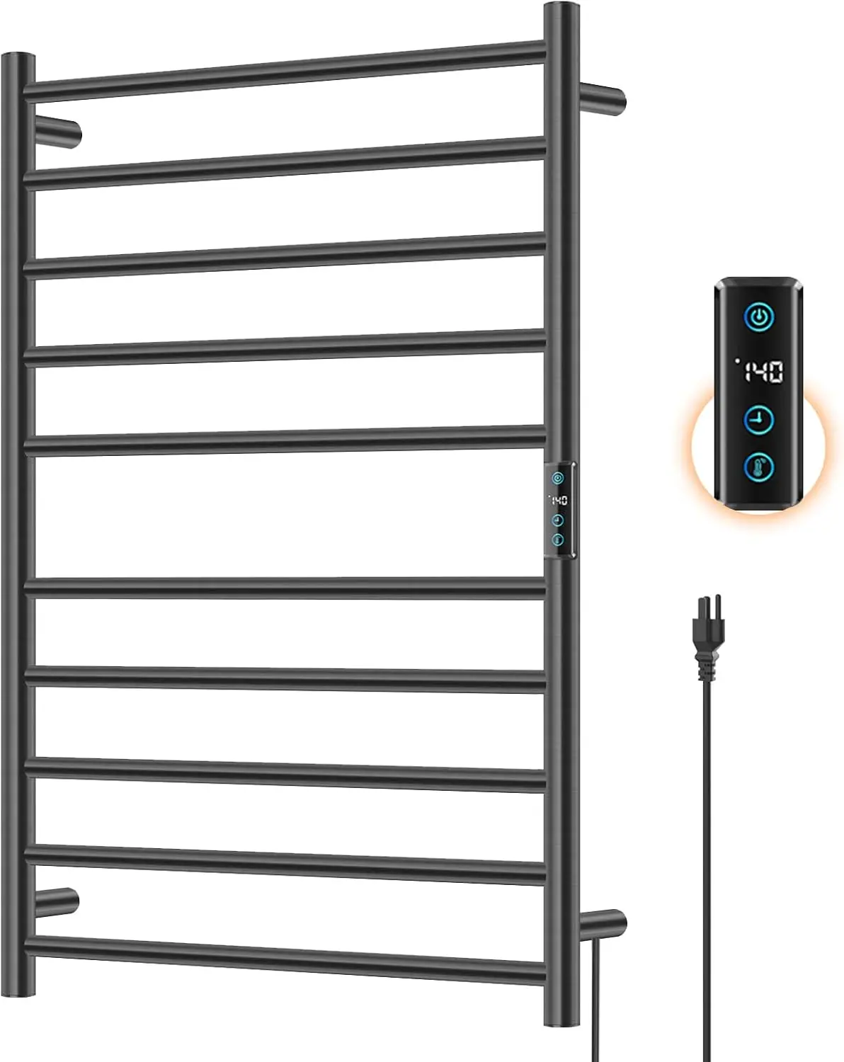 10 Bar Electric Towel Warmer Rack, Heated Towel Rack Wall Mounted, Black | Smart LED Control Time & Temp, IPX4 Waterproof