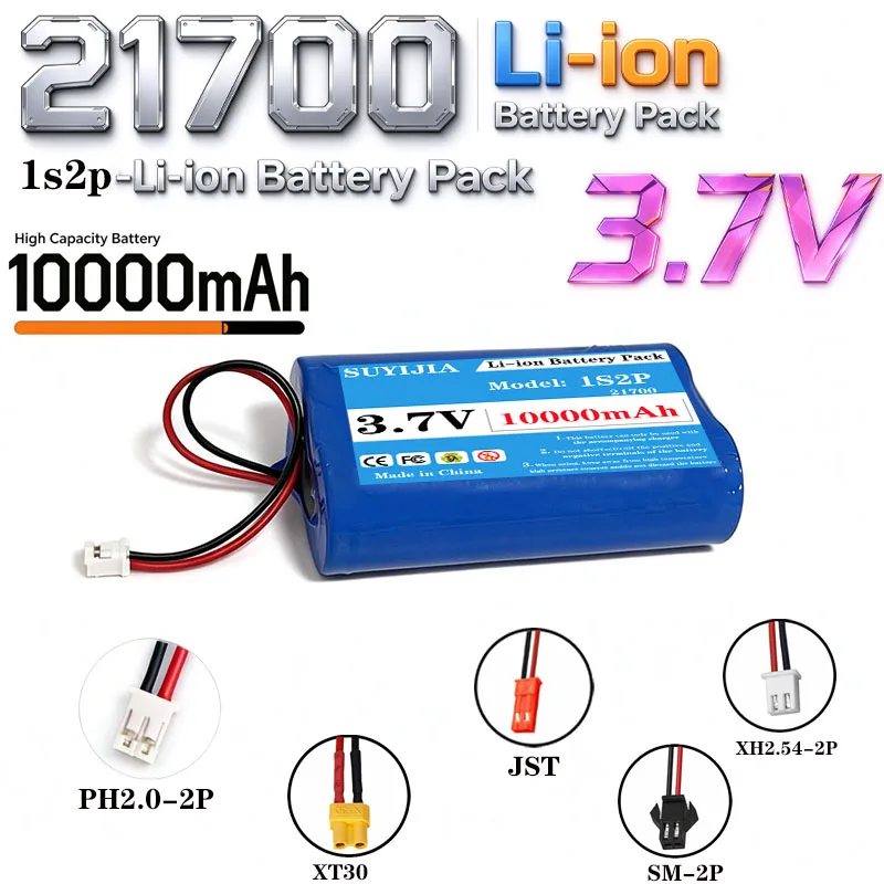 3.7V 10000mAh 1S2P 21700 Rechargeable Li-ion Battery 4.2V Max with PCB for Headlights Speakers Toys