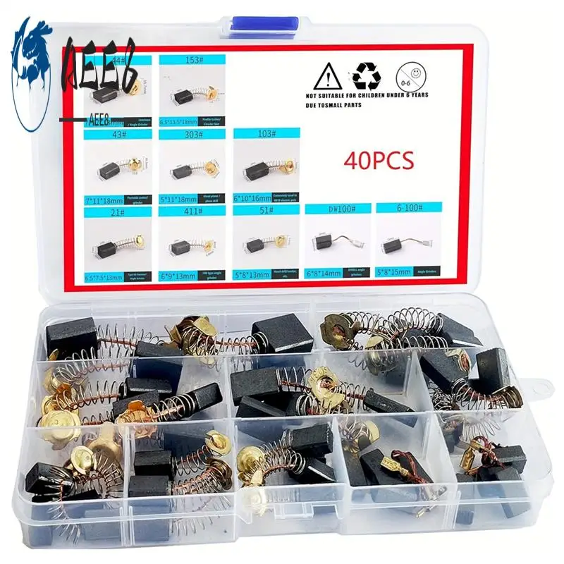 

AEE8-40Pcs Electric Motor Carbon Brushes 10 Models Of Carbon Brushes Suitable For Repair Power Tools Part