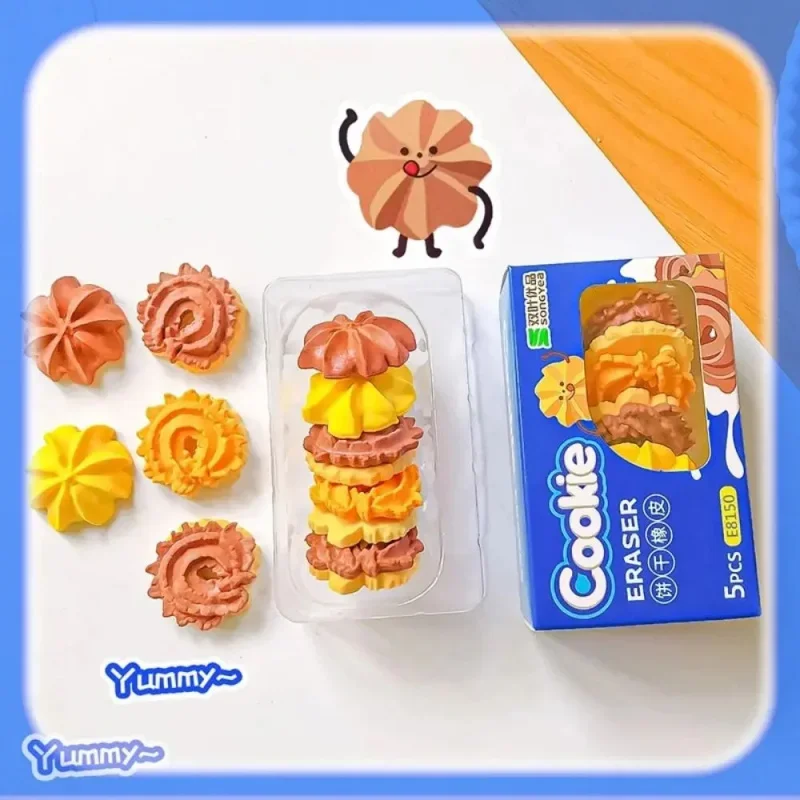 5pcs/box Funny Cookie Eraser Stationery Cute Portable Fun Pencil Eraser Aesthetic Creative Kawaii Rubber School