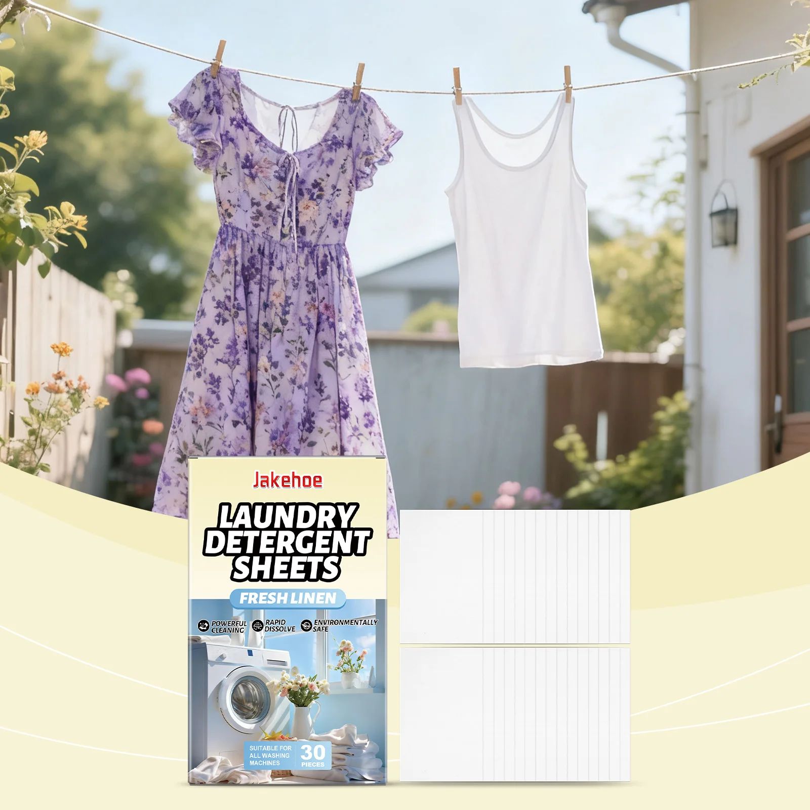 

Jakehoe Laundry Detergent Sheets For Home Use Remove Stains and Dirt Eliminate Odors Convenient and Portable Keep Clothes Clean