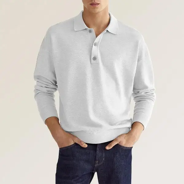 2023 Autumn Long Sleeve V-neck Button Men's Casual Top Polo Shirt Man Casual Spring Tops Shirts