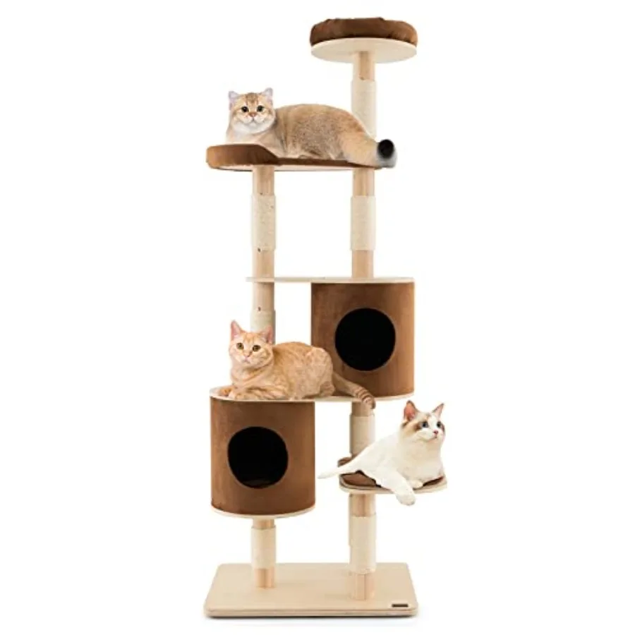 

75 Inch Tall Cat Tree for Indoor Cats Natural Solid Rubber Wood Cat Tower with Sisal Scratching Posts Top Perch Detachable Cat