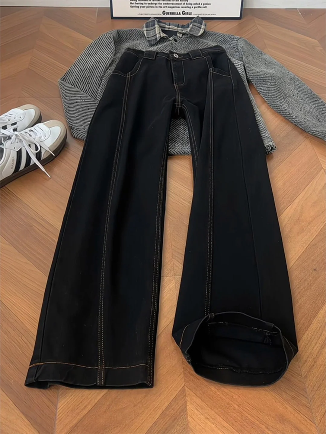 

Ретро-джинсы в американском стиле с широкими штанинами и пэчворком, рабочие брюки, весна-осень, новые мужские повседневные джинсы