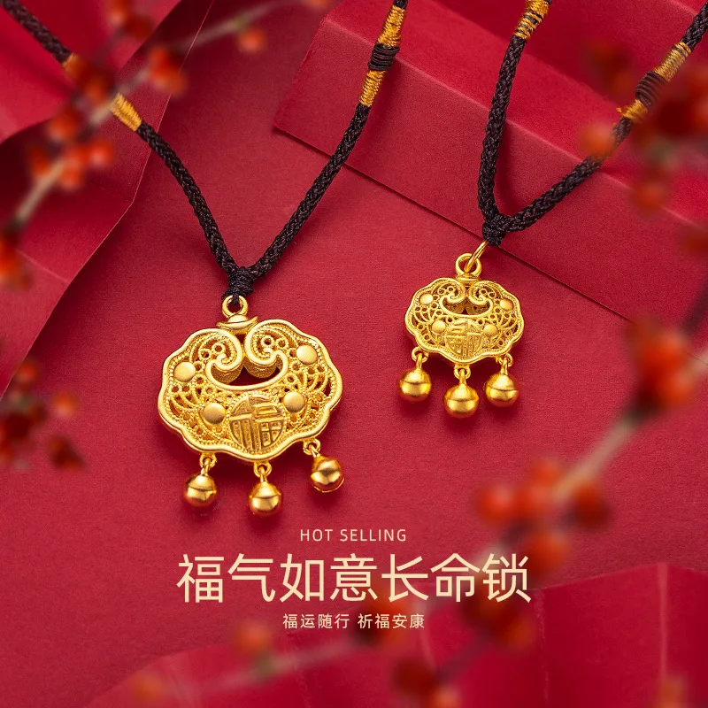 Vietnam Sha Jin Zhou baby lock pendant fortune Ruyi size long life lock jewelry female inglass gold lock pendant 9999gold