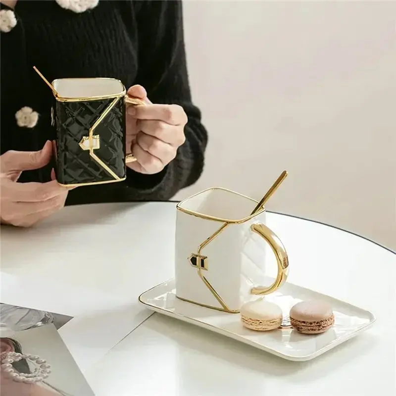 A98E-Coffee Mark Cup Shaped Hand Pinch Bag Shaped Mug Creative Tote Handbag Shape Dessert Afternoon Tea Mugs Gifts Blue