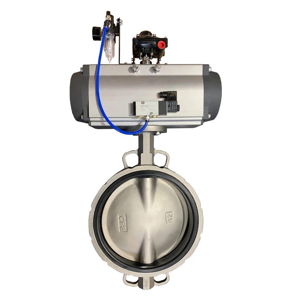 Pneumatic Wafer Butterfly Valve Solenoid valve Pressure reducer Pneumatic limit switch Soft Seal Valve DN300