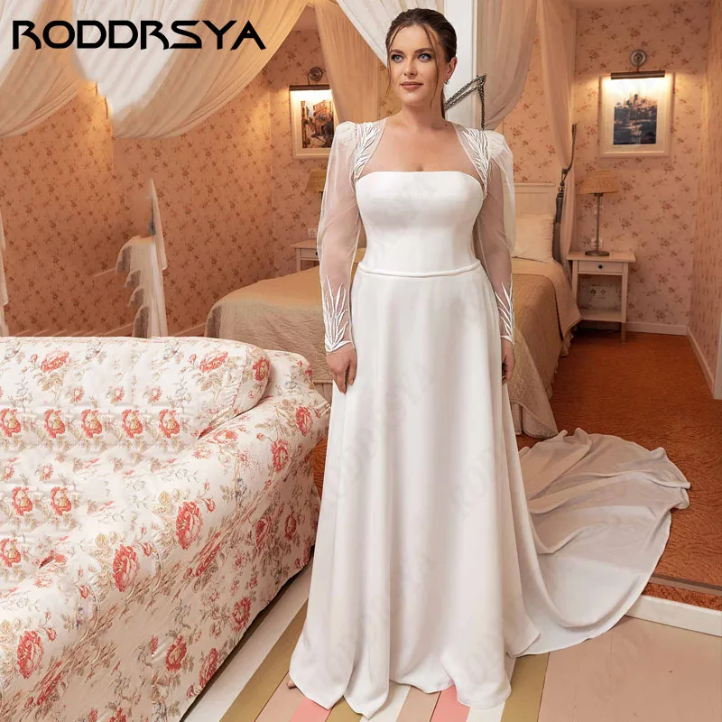 

RODDRSYA Soft Satin Plus Size Wedding Dresses Removable Long-Sleeves Strapless büyük beden gelinlik Lace Up Back Mermaid 2024