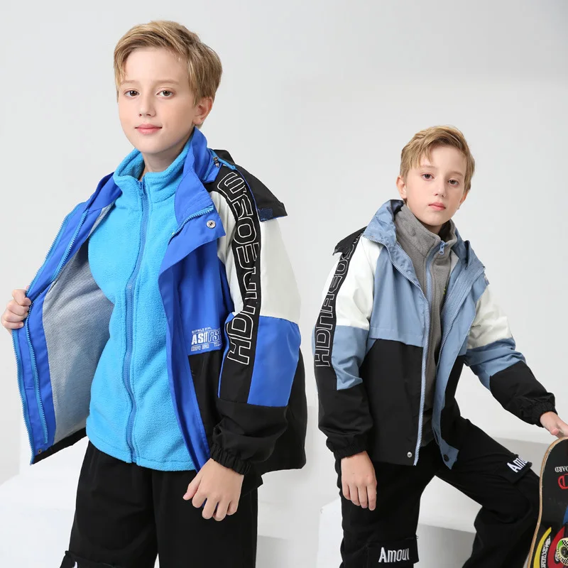 2024 new children's spring autumn clothing tide boy's storm jacket 3-in-1 detachable fleece coat spring  autumn winter clothing