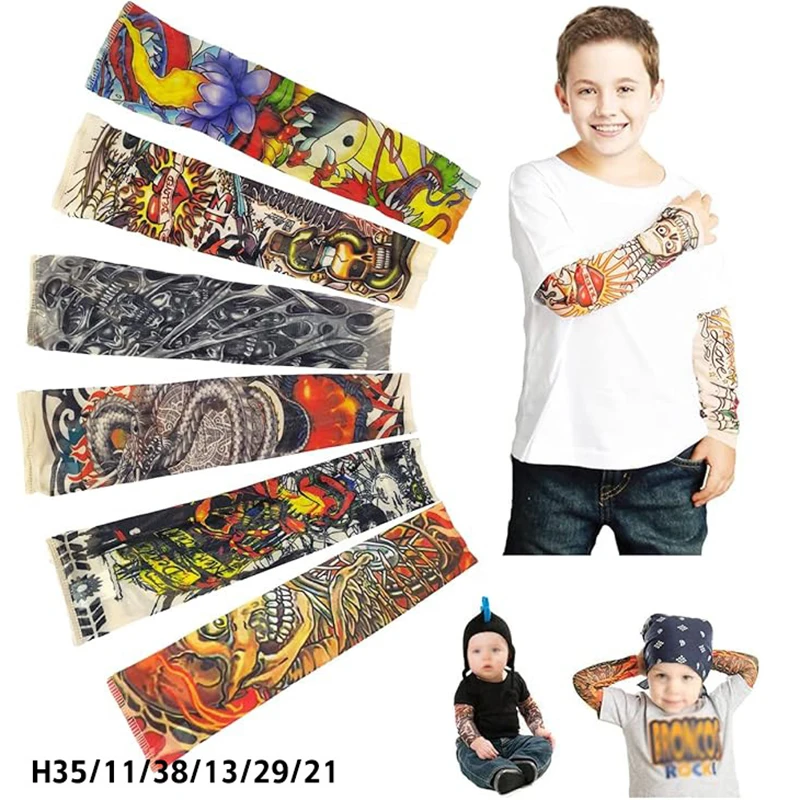 6-delige kinderen tattoo mouwen voor meisje jongen zomerzonbescherming kinderen patroon mouw fietsen buiten dunne tattoo arm cover