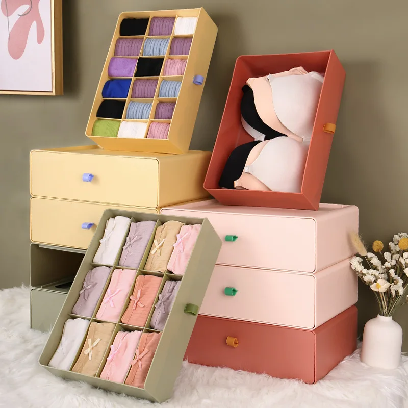Classic Rectangle Three-in-One Clothing Organizer Underwear Bra Storage Box Divider Drawer for Children\'s Shorts Pants Bags