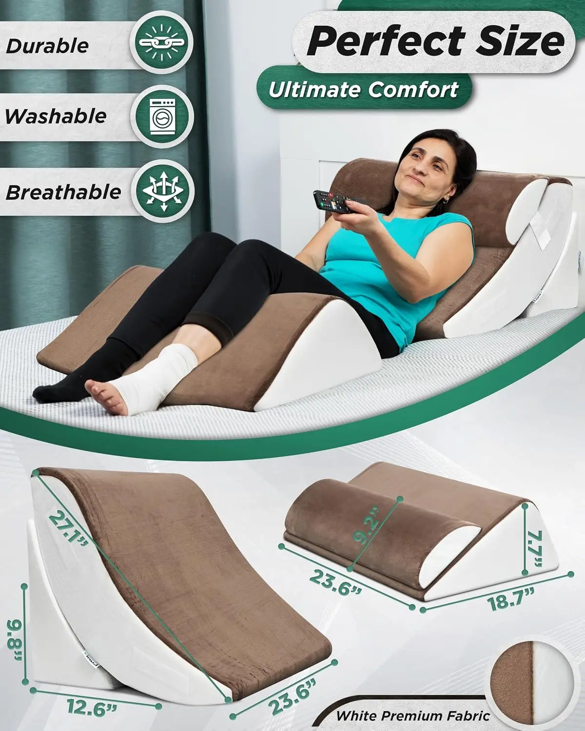 LX5 FSA Orthopedic Bed Wedge Pillow Set for Post Surgery Recovery | Lock-Tight 4-Piece Wedge Set for Sleeping Upright & Leg