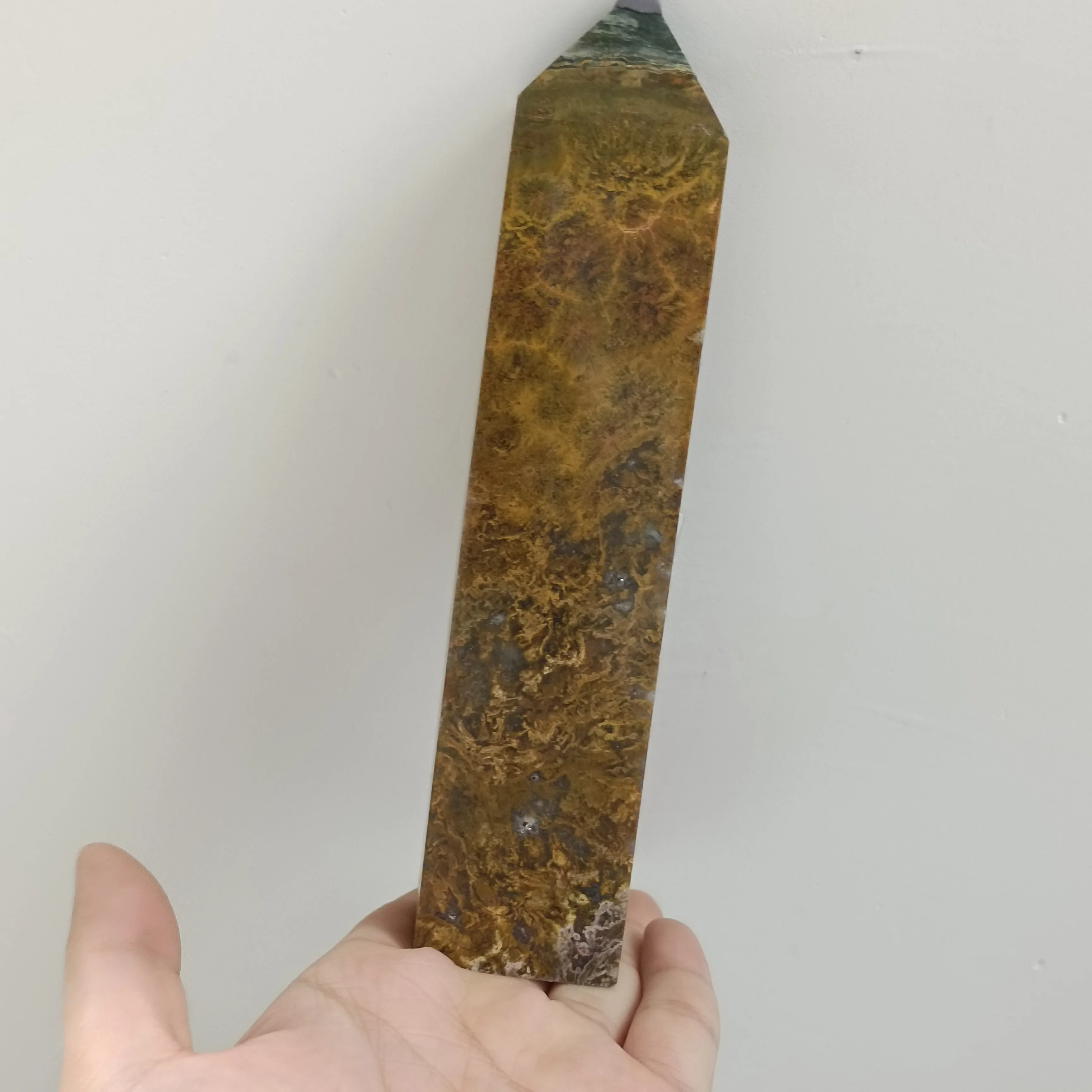 1pc Natural Crystals Wand Ocean Jasper Obelisk Quartz Tower Point Energy Healing Reiki Home Decor