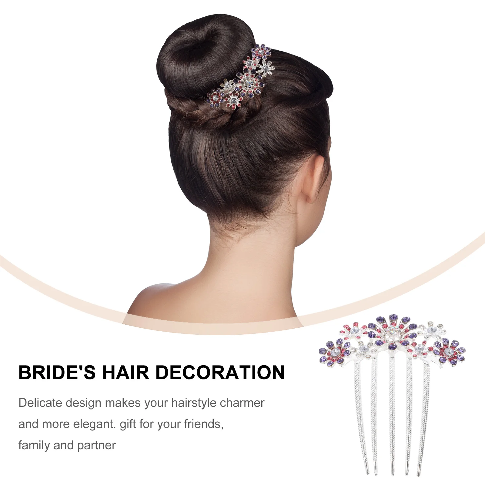 

Bride Crystal Accessories Women Wedding Floral Comb Pink Rhinestone Pins Elegant Headdress Decorative Hair Pins Bridal Party