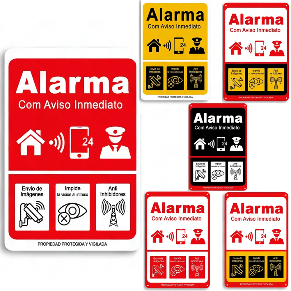 Home Security Logo - Spanish Alarm System Metal Tin Sign,