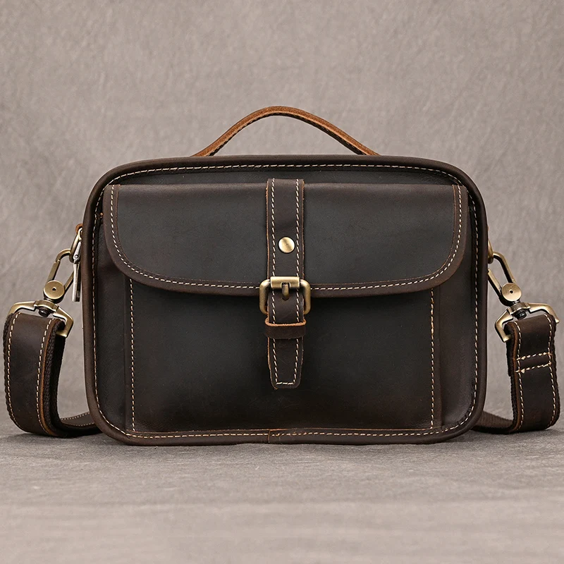 Luufan Small Men's Handbag Unisex Vintage Crazy Horse Leather Messenger Bags Women Travel Shoulder Crossbody Bags Sling Bag Tote